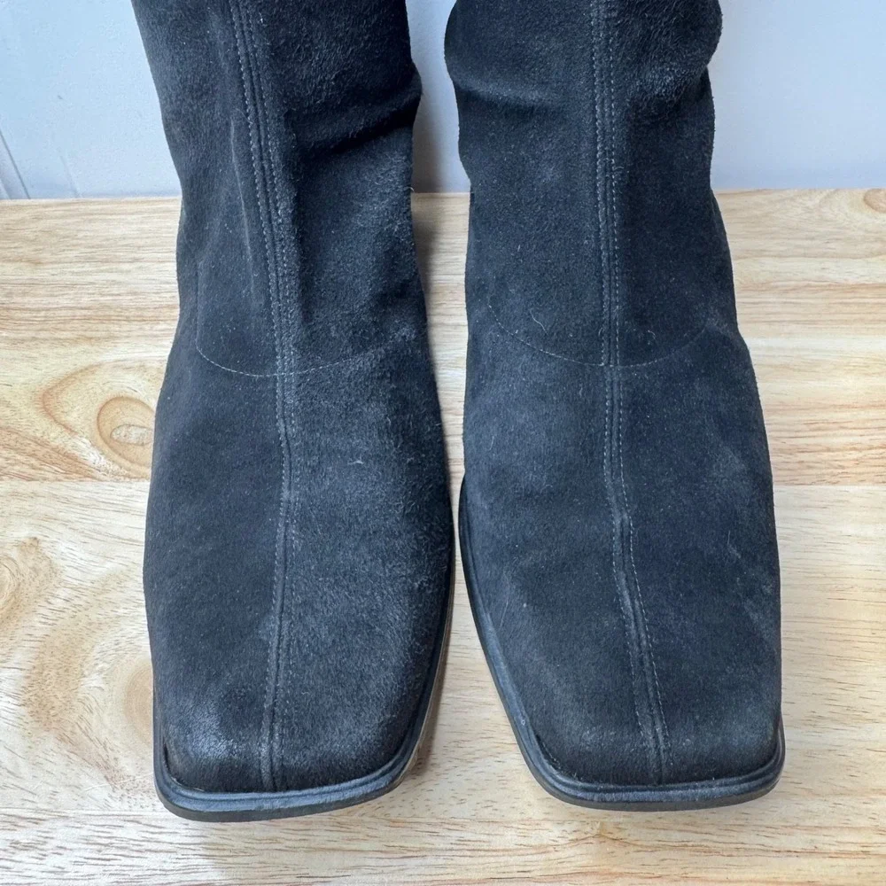 Stuart Weitzman Boots Black Suede Over the Knee Size 9 Wide - FLAW